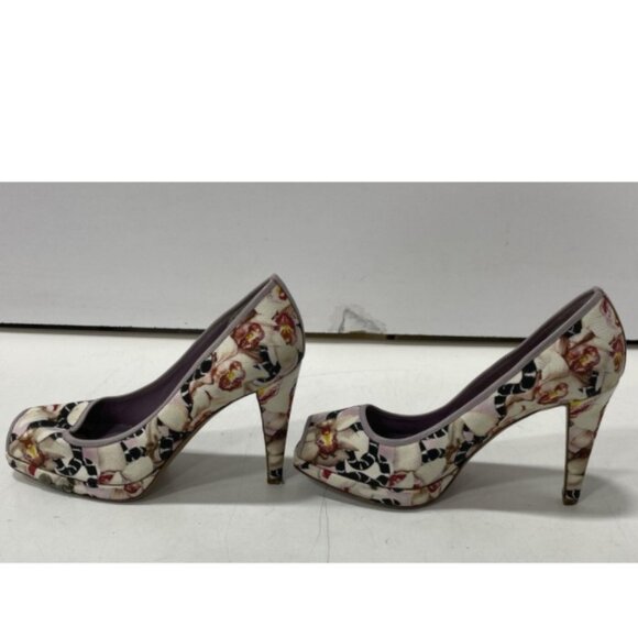 Sergio Rossi Multicolor Floral Print Peep-Toe Heels | Size 38½ (US 7.5) - Picture 1 of 9